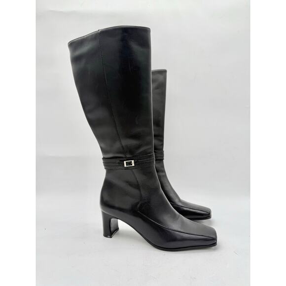 Naturalizer Black Leather Square Toe 90's Y2K Block Heel Riding Boots Women's 6 - Picture 1 of 9